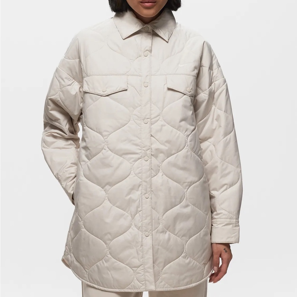 Cream Quilted Puffer Jacket with Relaxed Fit